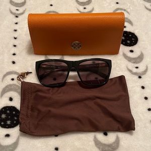 Tory Burch black sunglasses purple lenses